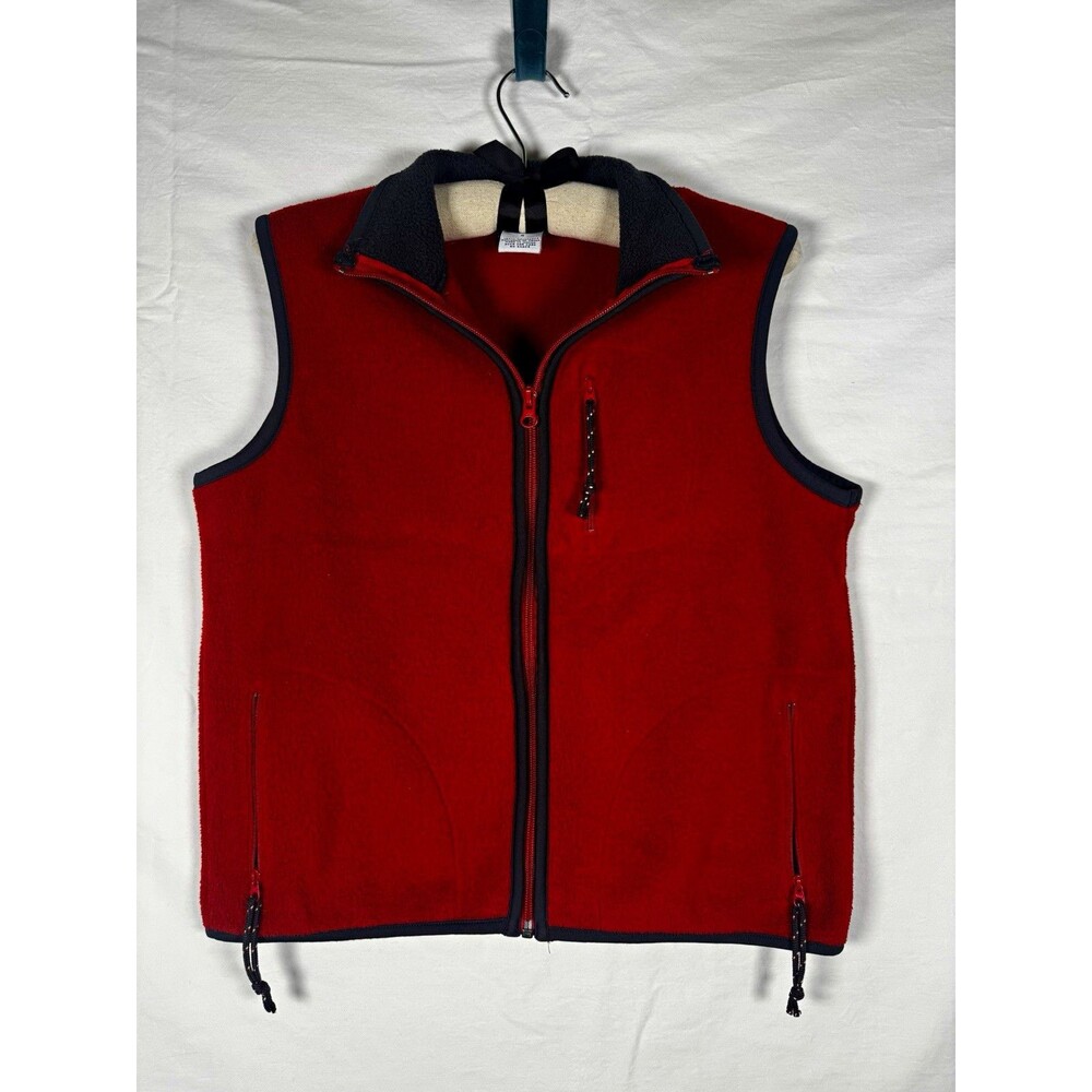 Old Navy Men's Red Solid Fleece Full Zip Vest w/ Pockets Stand-Up Collar S